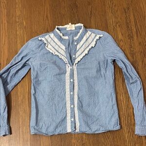 Sezane Laure Shirt Chambray Ruffle Top size 34